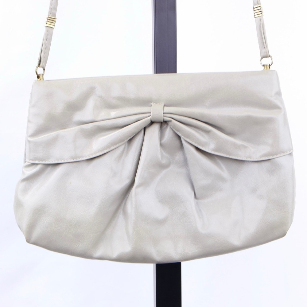Vintage Gray Bow Shoulder Bag Purse Soft Faux Leather Slouchy Y2K Handbag‎